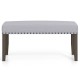 Gray upholstered entryway bench with nailhead trim, 42.5" long, sturdy rubber wood legs, ideal for seating and shoe.