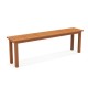 Backless wooden bench with teak oil finish, 59 inches long, slatted design for outdoor patio or balcony use.