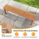 Backless wooden bench with teak oil finish, 59 inches long, slatted design for ventilation, ideal for outdoor and.