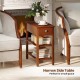 Narrow side table with drawer and shelves in brown, ideal for small spaces in living rooms or offices.