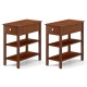 Narrow 3-tier end table set of 2 in brown with drawer and storage shelves, ideal for small spaces in living rooms or.