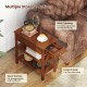 Narrow end table set of 2 in brown with a pull-out drawer and open shelves, ideal for small spaces in living rooms.