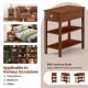 3-tier narrow end table set of 2 in brown with drawer and shelves, perfect for small spaces in living rooms or offices.