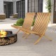 Folding teak wood outdoor lounge chair with slatted seat and backrest, perfect for fire pit nights and easy storage.