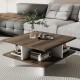 Square coffee table with walnut finish, featuring 2 tiers and 4 storage compartments for organized living spaces.