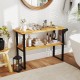 2-tier solid teak wood bathroom shelf with towel rack, featuring natural wood grain and waterproof finish for versatile.