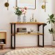 2-tier solid teak wood bathroom shelf with towel rack, featuring natural wood grain and sleek design for versatile use.