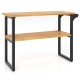 2-tier solid teak wood bathroom shelf with towel rack, featuring natural wood grain and a sleek design for versatile.