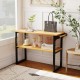 2-tier solid teak wood bathroom shelf with towel rack, featuring natural wood grain, perfect for stylish storage.
