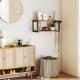 Teak wood wall-mounted floating shelves with towel bar, featuring two deep tiers for storage and display in a stylish.