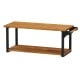 Teak wood wall-mounted floating shelf with towel bar, featuring two deep tiers for storage and display, ideal for.