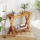 35-inch solid teak wood console table with storage shelf, featuring a long tabletop and stylish design for bathroom use.