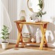 Solid teak wood console table with storage shelf, featuring a long tabletop and simple style for versatile home decor.