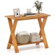35-inch solid teak wood console table with storage shelf, featuring a long tabletop and open design for versatile use.
