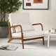 Modern accent chair with rubber wood armrests and beige cushions, perfect for reading rooms or living spaces.