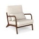 Modern accent chair with rubber wood armrests, beige cushion, and lumbar support, ideal for living rooms or reading.