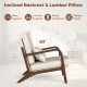 Side view of the Modern Accent Chair with rubber wood armrests, featuring an inclined backrest and lumbar pillow for.