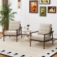 Modern accent chairs with rubber wood armrests and legs, featuring padded cushions for comfort in a stylish living room.
