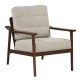 Modern accent chair in a side view, showcasing rubber wood armrests and a plush padded seat for stylish living room.