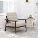 Modern accent chair with rubber wood armrests and legs, featuring a padded seat and back cushion for living room.