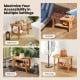 Teak shower stool with storage shelf, non-slip footpads, shown in bathroom, poolside, balcony, and entryway settings.