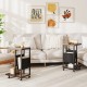 C-shaped side table with a brown metal frame and canvas storage pouch, perfect for small spaces and easy mobility.