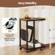 C-shaped side table with a metal frame and canvas storage pouch, featuring 2 lockable casters for stability and.