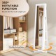 360° swivel jewelry armoire in white with full-length mirror and back shelves for organized storage in any bedroom.