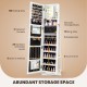 360° swivel jewelry armoire in white with full-length mirror, featuring ample storage for jewelry and cosmetics.