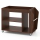 3-tier side end table in walnut finish with universal wheels, featuring spacious compartments for versatile storage.