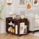 Walnut 3-tier side end table on wheels, showcasing a side storage rack for large items and a stylish design for.