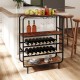Rustic brown 16-bottle wine rack with 5-tier shelves and glass holders, perfect for kitchen or home bar storage.
