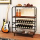 Rustic brown wine rack showcasing 5 tiers, designed to hold 16 bottles and 12 glasses, perfect for stylish kitchen.