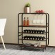 Rustic brown wine rack featuring a smooth countertop and sturdy metal frame, ideal for stylish kitchen or dining room.