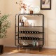 16-bottle wine rack with 5-tier shelves and glass holders, featuring a rustic brown finish for kitchen or home bar use.