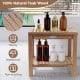 19-inch teak wood shower bench with 2-tier storage shelf, sturdy and waterproof for bathroom or poolside use.