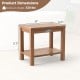 19-inch teak wood shower bench with storage shelf, sturdy slatted design for drainage, ideal for bathroom or poolside.