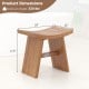 Curved seat teak wood shower bench with dimensions 18" x 13" x 17.5", ideal for bathroom use and stability.