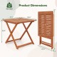 Folding patio dining table with teak finish, 29.5" x 29.5", featuring an umbrella hole for outdoor use.