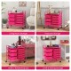 9-drawer rolling storage cart in light pink with metal frame, ideal for home, office, or craft organization.