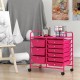 9-drawer rolling storage cart in light pink with metal frame, ideal for organizing supplies in home or studio.