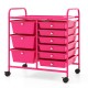 9-drawer rolling storage cart in light pink with a sturdy metal frame, ideal for home or office organization.
