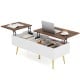 Lift top coffee table with walnut finish, featuring two hidden compartments and adjustable legs for convenience and.
