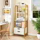 4-tier ladder shelf with 2 drawers in white, featuring open storage and a sturdy metal frame for home organization.