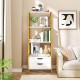 4-tier ladder shelf with 2 drawers in white, featuring open storage and minimalist design for stylish home organization.