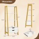 4-tier ladder shelf with 2 drawers, white and yellow, showcasing dimensions and design for versatile storage solutions.