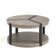 Round 34.5" gray rubber wood center table with two tiers, spacious tabletop, and lower storage shelf for versatile use.