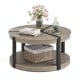 Round 34.5" gray rubber wood center table with spacious tabletop and lower storage shelf, ideal for living rooms.