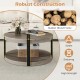 Round 34.5" gray center table with rubber wood frame, spacious tabletop, and lower storage shelf for versatile use.