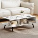 Mid Century Modern rectangle coffee table in white with 2 open compartments and tapered metal legs for stylish storage.
